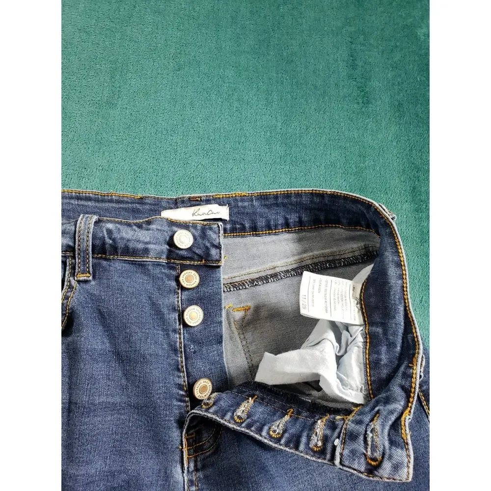 Kancan Jeans Size 11 Womens Blue Stretch Pants Denim Mid Rise Fray Hem Ankle